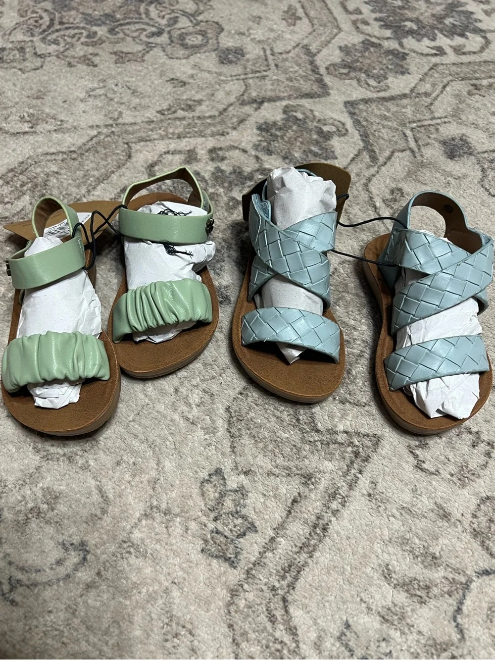 Lucky Brand Light Blue Woven Strappy Flat Sandals & Grace sandals in sage green